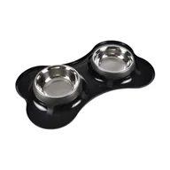 Miski dla psów - Podwójna Miska Dla Psa Czarna Kość Zestaw Misek x2 - miniaturka - grafika 1