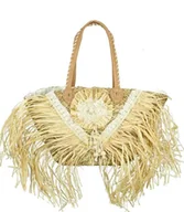 Torebki damskie - Duży naturalny koszyk torebka frędzle boho - miniaturka - grafika 1