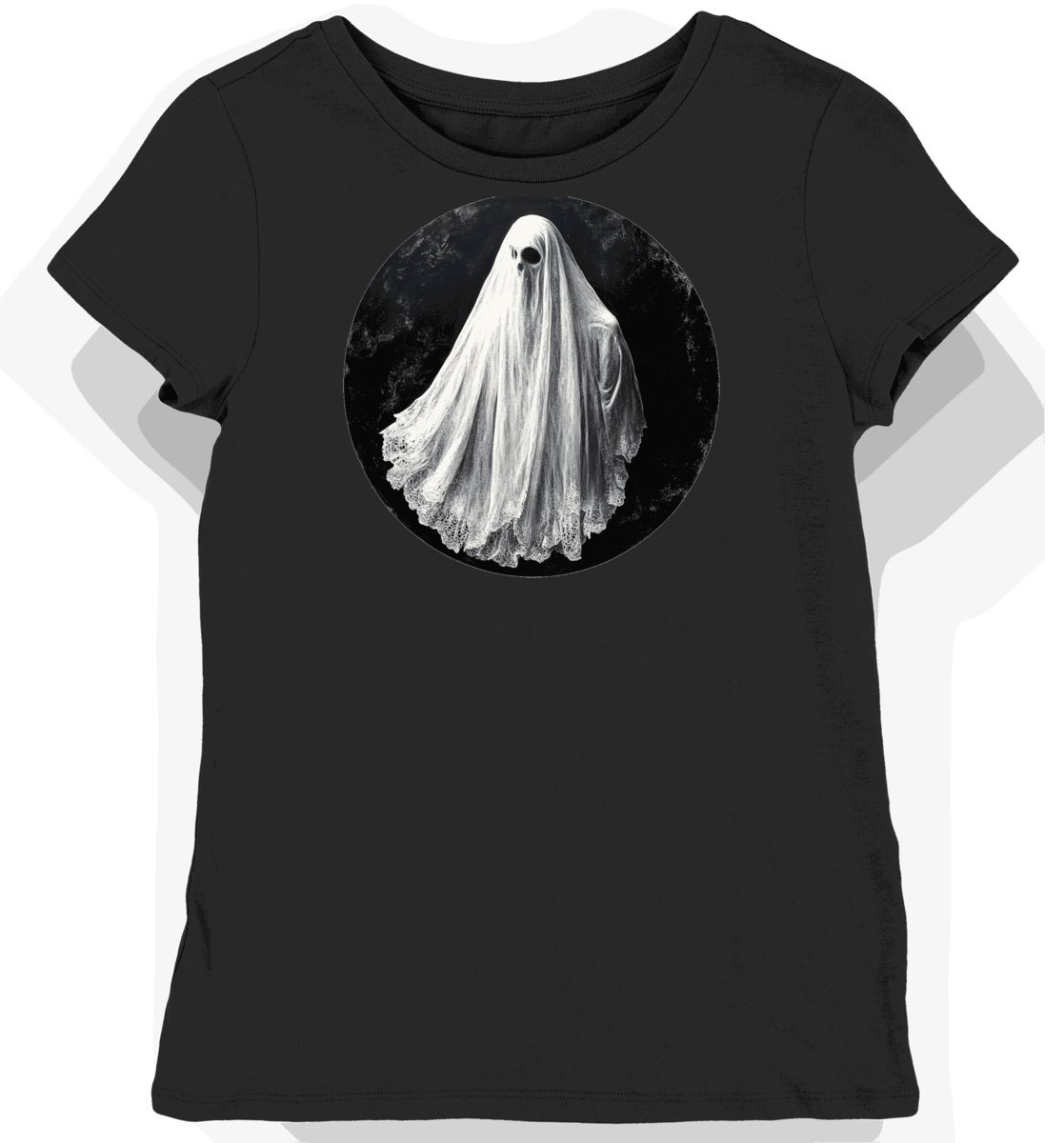 Koszulka damska czarna z motywem duchów i koronki dla miłośników horroru XL
