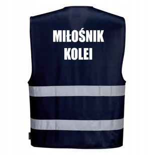 Kamizelka odblaskowa PORTWEST S/M- granatowa z nadrukiem MIŁOŚNIK KOLEI - Odzież robocza - miniaturka - grafika 1