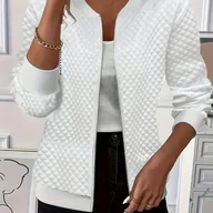 Kurtki damskie - TEMU Modna i elegancka damska kurtka casual z jednolitego, teksturowanego materiału, zapinana na zamek i z długimi rękawami oraz kołnierzykiem typu - miniaturka - grafika 1