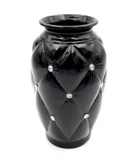 Wazon ceramiczny z kryształkami glamour czarny okrągły waza pikowany 24 cm - Wazony i flakony - miniaturka - grafika 1