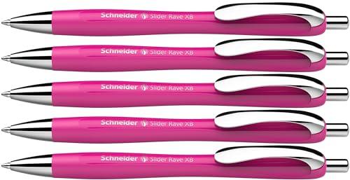 Schneider 132509 Slider Rave XB długopis (limitowana edycja specjalna w kolorze power pink), 5 sztuk, kolor wkładu: niebieski