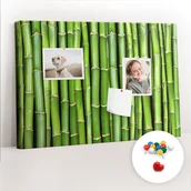 Tablice i flipcharty - Szkolna Tablica korkowa 60x40 cm, Kolorowe Pinezki, wzór Bambusowa ściana - miniaturka - grafika 1