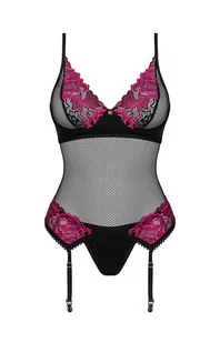 Obsessive koronkowy gorset i stringi Rosenty, Kolor czarno-różowy, Rozmiar XS/S, Obsessive - Primodo.com - Body - miniaturka - grafika 1