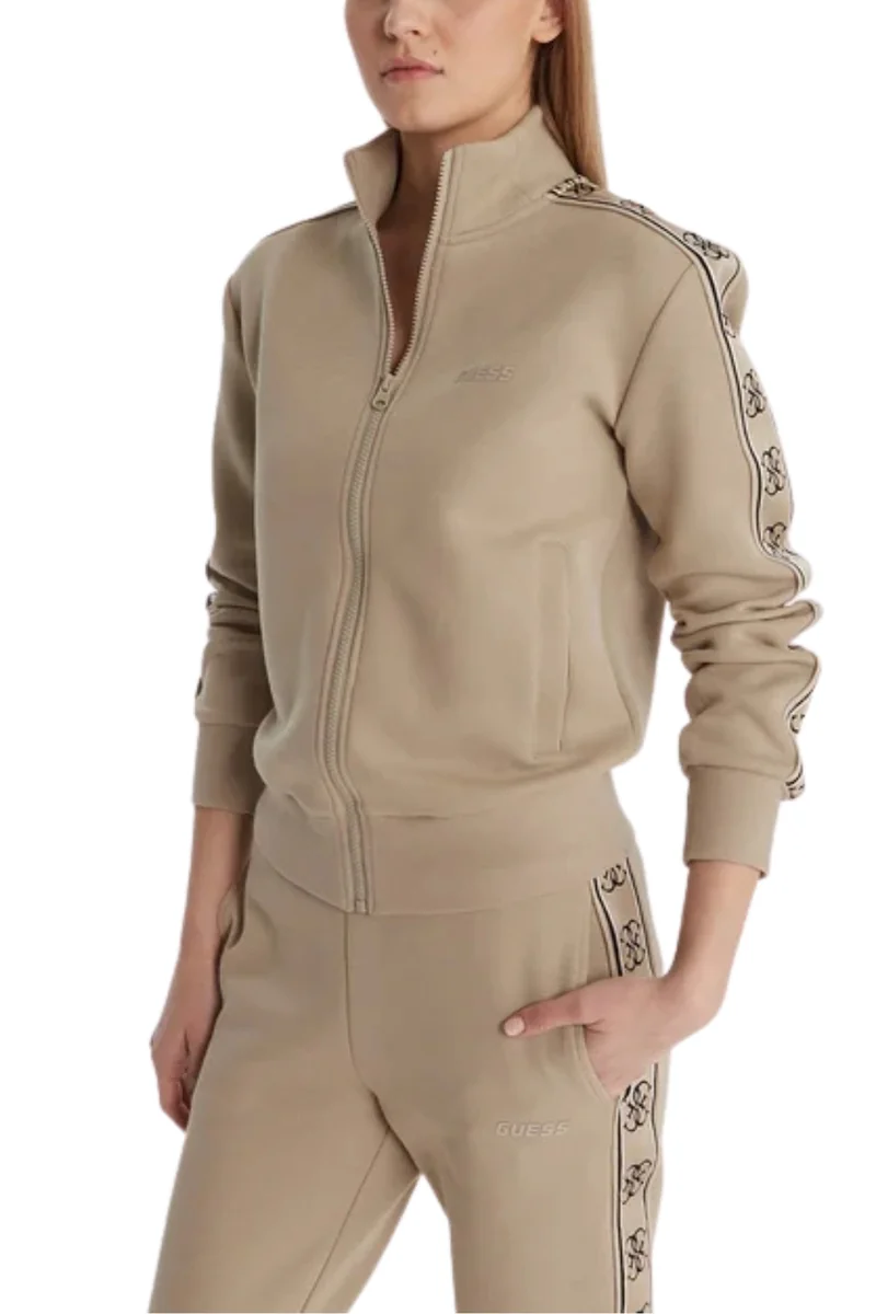 GUESS Beżowa damska bluza rozpinana z lampasami Britney M
