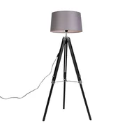 Lampy stojące - QAZQA Lampa podłogowa czarna klosz lniany szary 45 cm - Tripod - miniaturka - grafika 1