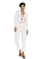 Koszulki i topy damskie - Trendyol Damska gładka cienka dzianina Hırka-Pantolon topy i spodnie, Ecru, L - miniaturka - grafika 1