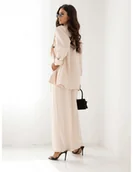 Garnitury - Stylowy garnitur marynarka i spodnie ULLA - beżowy - miniaturka - grafika 1