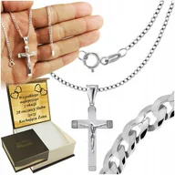 Naszyjniki męskie - Srebrny Łańcuszek Męski Naszyjnik Pancerka Srebro 925 Z Krzyżykiem Grawer - miniaturka - grafika 1