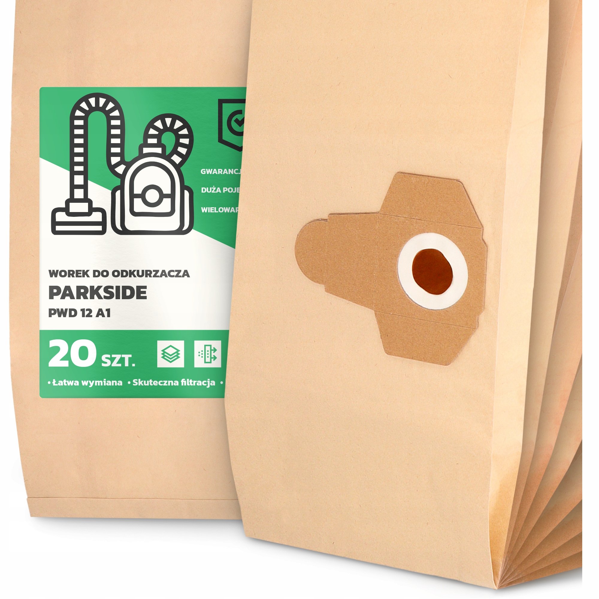 20x Worek do Odkurzacza Parkside Pwd 12 A1 Papierowy Duży Mocny Worki 2A