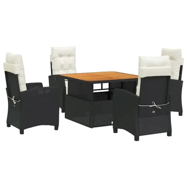 Zestaw mebli ogrodowych czarny rattan PE, stół 110x110 cm, fotel 57x66x93
