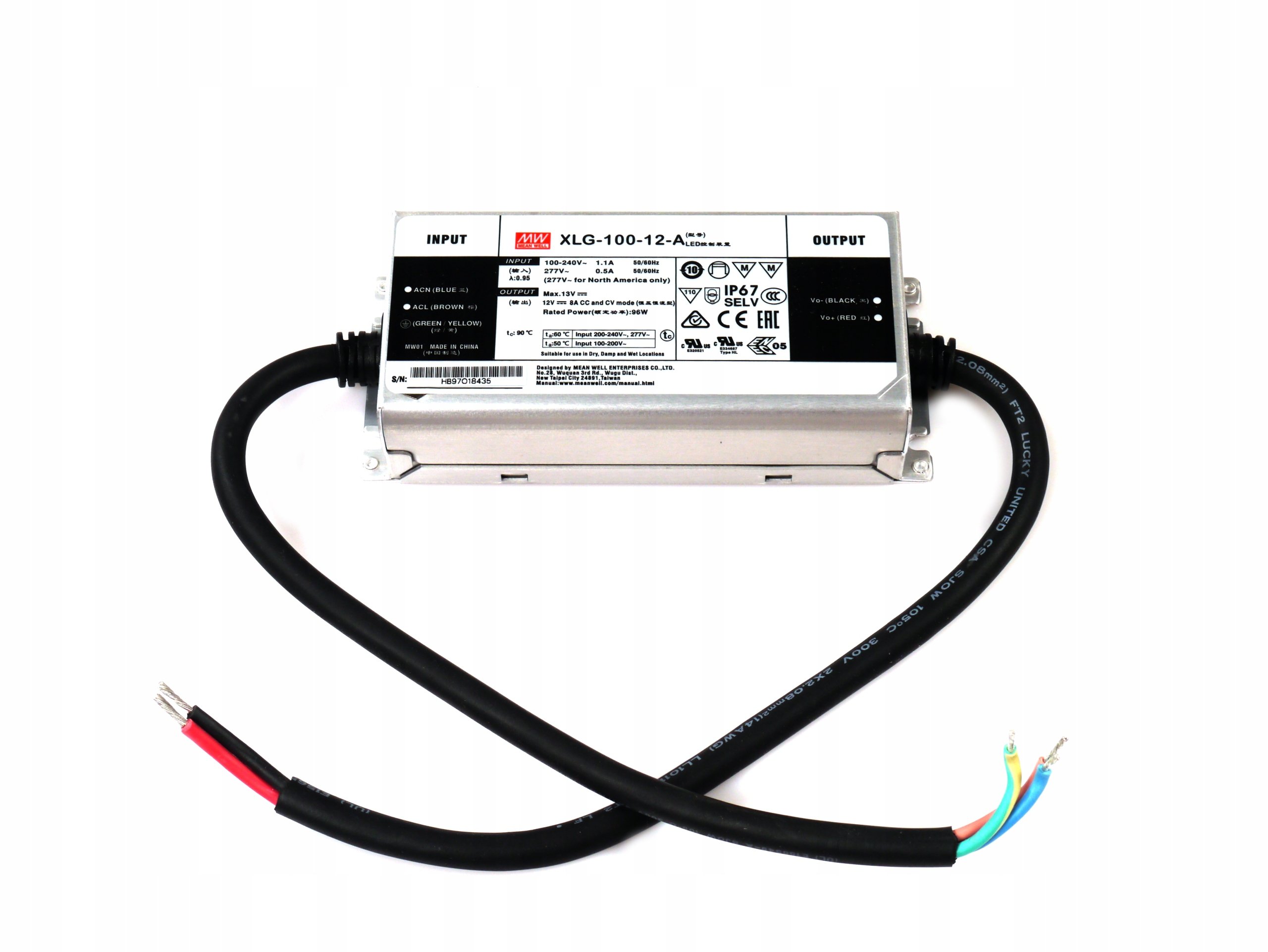 Zasilacz impulsowy XLG-100-12-A hermetyczny 96W 12V 8A IP67 do led