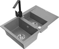 Zlewozmywaki z baterią - Mexen Gaspar zlewozmywak granitowy 1,5-komorowy z ociekaczem i baterią kuchenną Rita, szary - 6507-71-670300-70 - miniaturka - grafika 1