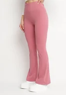 Legginsy - Ciemnoróżowe Legginsy o Kroju Dzwonów z Wysokim Stanem Koritea - miniaturka - grafika 1