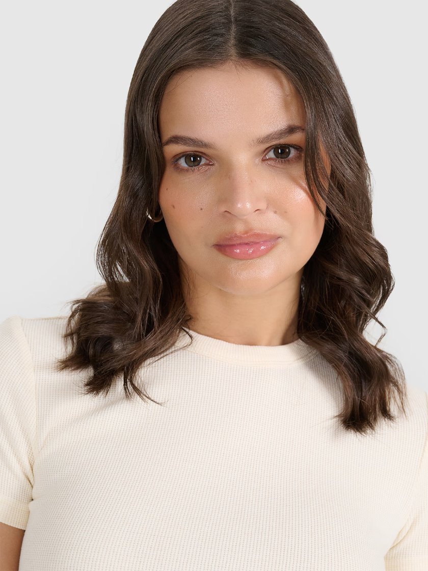 4F T-shirt slim z waflowej dzianiny damski 4FRSS25TTSHF2749-11S Biały Roz. XS