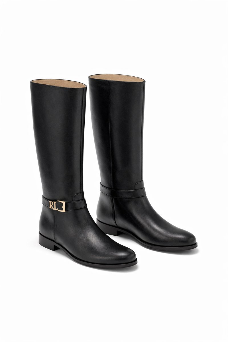 LAUREN RALPH LAUREN CZARNE KLASYCZNE KOZAKI ZŁOTE DETALE 40 1I3A