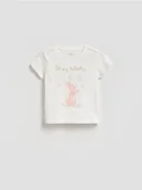 Bluzki dla niemowląt - Reserved - Bawełniany t-shirt z nadrukiem - biały - miniaturka - grafika 1