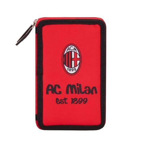 AC Milan - Piórnik z 3 przegródkami i materiałami zawartymi w środku, uchwytem na długopisy, kredki poliestrowe, czerwony