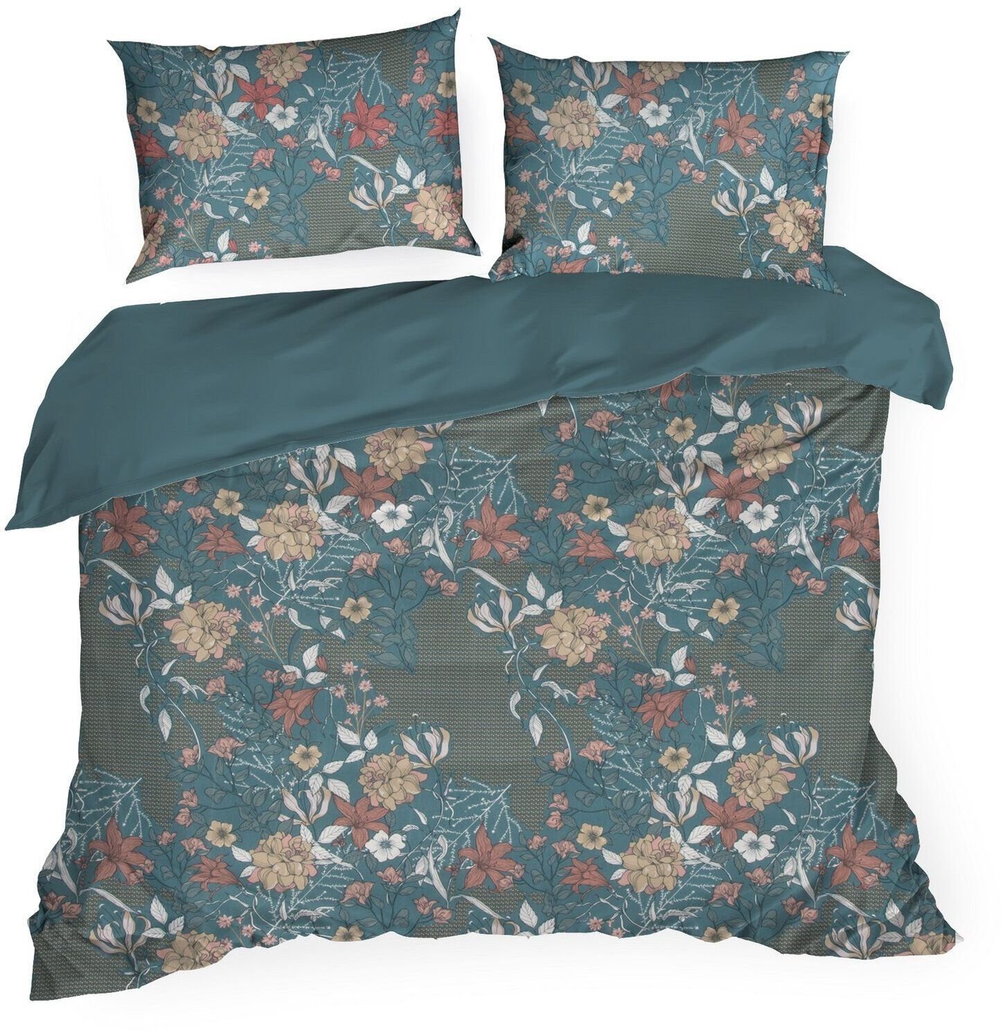 Design 91 Pościel 160x200 turkusowa beżowa kwiaty Home mikrowłókno +70x80x2