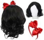 Dodatki do strojów karnawałowych - Peruka Królewna Śnieżka Śnieżki Czarne Włosy Kokarda Dla Dzieci Karnawał - miniaturka - grafika 1