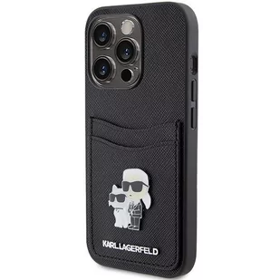 Karl Lagerfeld KLHCP15LSAPKCNPK iPhone 15 Pro 6.1" czarny/black hardcase Saffiano Cardslot Karl&Choupette Metal Pin - Etui i futerały do telefonów - miniaturka - grafika 2
