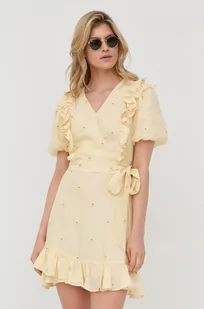 Miss Sixty Sixty sukienka z domieszką jedwabiu kolor żółty mini rozkloszowana - Sukienki - miniaturka - grafika 1