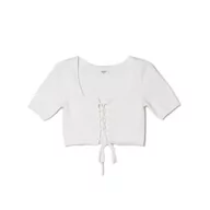 Swetry damskie - Cropp - Biała swetrowa bluzka z wiązaniem - Biały - miniaturka - grafika 1