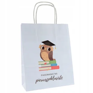 Torba papierowa 18x8x22 z nadrukiem PASOWANIE NA PIERWSZOKLASISTĘ mała a5 - Akcesoria do pakowania - miniaturka - grafika 1