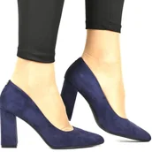 Czółenka - DAMSKIE CZÓŁENKA NA SŁUPKU SERGIO LEONE PB216 GRANATOWE ZAMSZOWE - Sergio Leone - miniaturka - grafika 1