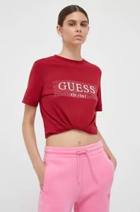 Guess t-shirt bawełniany kolor czerwony - Koszulki sportowe damskie - miniaturka - grafika 1