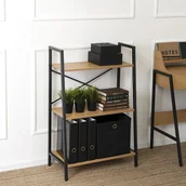 Regały - Regał Otwarty Niski VIOR do Salonu Dąb złoty/Czarny na Zabawki Metalowy Dębowy Loft - miniaturka - grafika 1