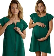 Piżamy ciążowe - Formommy Koszula Nocna Ciążowa Do Karmienia Na Zamek Zielona 3XL - miniaturka - grafika 1