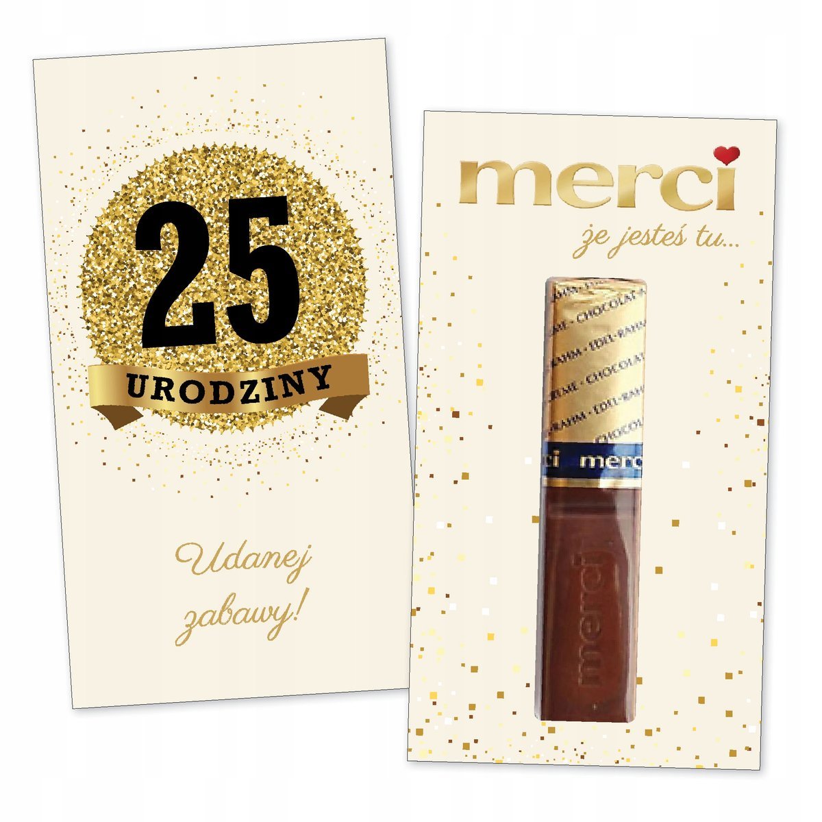 10x PODZIĘKOWANIA NA 25 URODZINY DLA GOŚCI merci lat - premium - KREMOWY