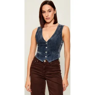 GUESS Jeansowa kamizelka ADELE Slim Fit - Kamizelki damskie - miniaturka - grafika 1