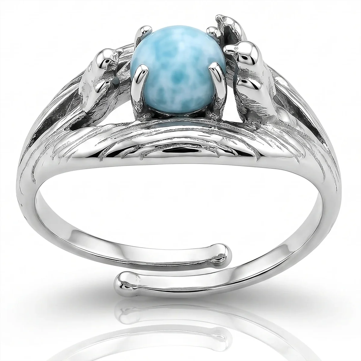 Srebrny Pierścionek 925 Naturalny LARIMAR Boho Regulowany na prezent