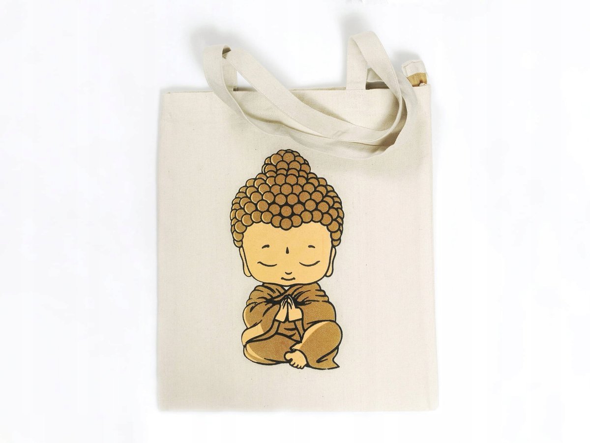 Torba zakupowa z Nepalu, gruba bawełna z nadrukiem - mały Budda.