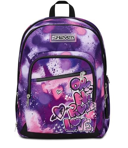 Seven Plecak szkolny Adavanced Detach, fioletowy, Bubble Street, podwójna komora z odpinaną kieszenią na plecak, kieszenią na PC, kieszenią na butelkę, plecak średni i wyższy, dziewczęca,