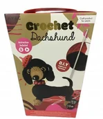 Pasmanteria - ZESTAW DO SZYDEŁKOWANIA WŁÓCZKA SZYDEŁKO IGŁA 17 cm MASKOTKA PIESEK JAMNIK - miniaturka - grafika 1