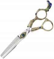 Nożyczki fryzjerskie - WOLF Degażówki nożyczki praworęczne 5,5 Flame offset fryzjerskie do strzyżenia włosów do salonu linia Professional - miniaturka - grafika 1