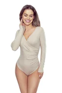 Body - Prążkowane body damskie z kopertowym dekoltem Cortina cappuccino XL - miniaturka - grafika 1