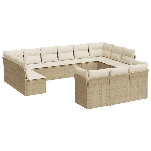 Zestaw wypoczynkowy rattanowy 9+4+13+17, beżowy, 55x62x69 cm, kremowe podu