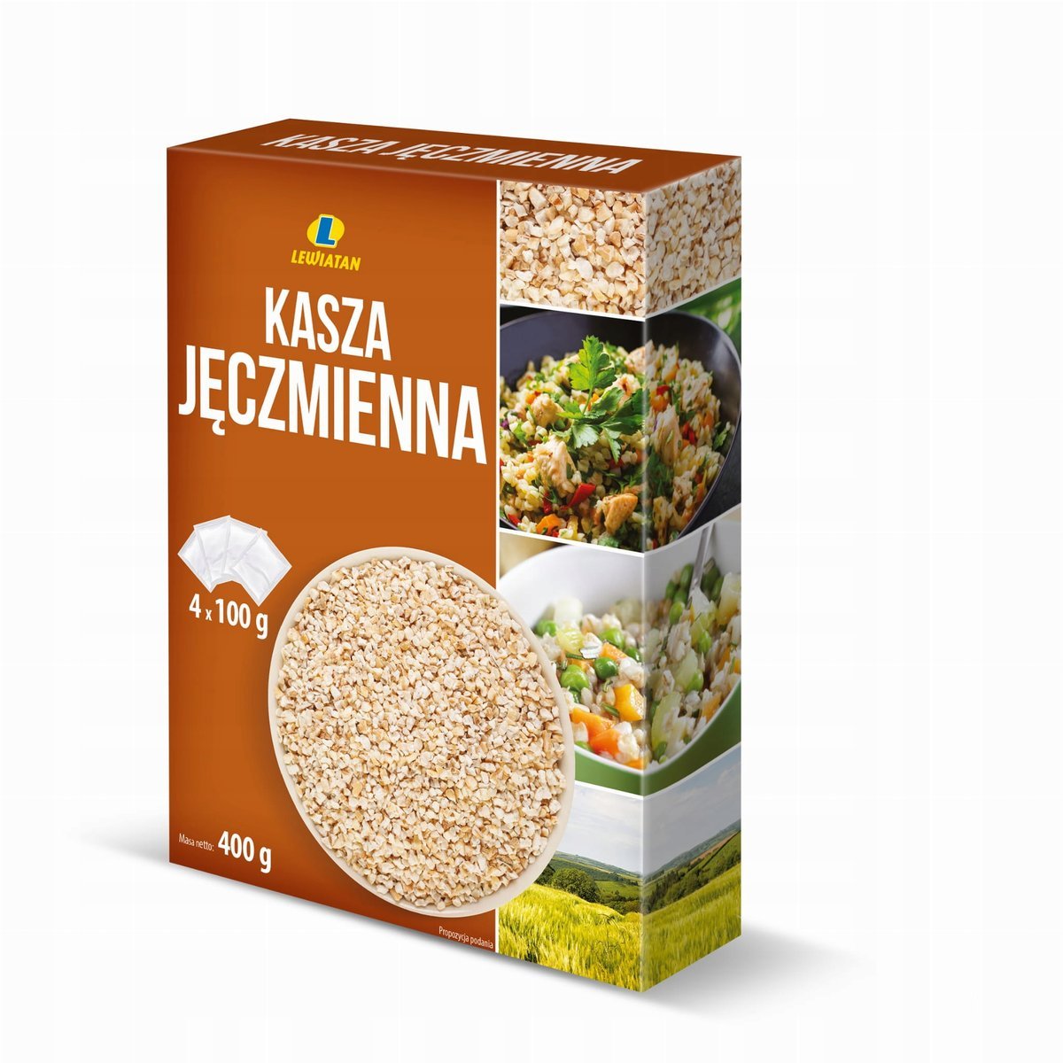 LEWIATAN Kasza Jęczmienna 4x100g, Bogata w Błonnik, Nowa