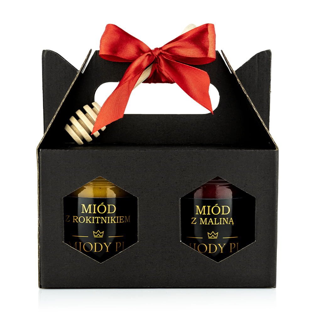 Zestaw 2 miodów w czarnym kartonie - walizce