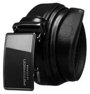 Paski - Klasyczny pasek męski klamra automatyczna skóra naturalna do spodni do garnituru rozmiar 105 Peterson, czarny - miniaturka - grafika 1