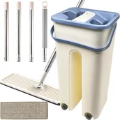 Miotły, szufle, mopy - Mop Płaski Obrotowy Dwukomorowy Wyciskacz Wiaderko - miniaturka - grafika 1