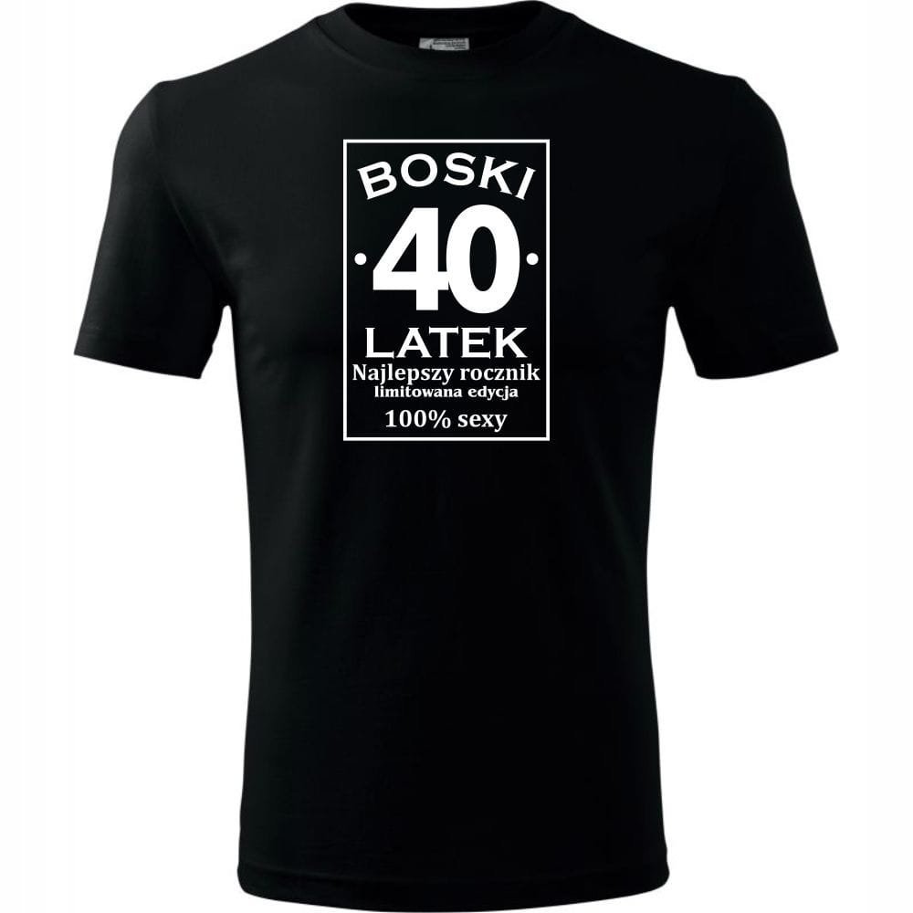 Męska Koszulka z Nadrukiem Boski 40 Prezent na Urodziny dla Niego Upominek czarny XL
