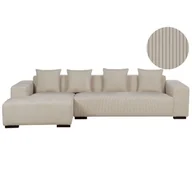 Narożniki - BELIANI Narożnik prawostronny beżowy sztruksowy 4-osobowy sofa narożna z dodatkowymi poduszkami nowoczesny design - miniaturka - grafika 1