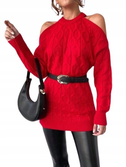 SHEIN DAMSKI SWETER CZERWONY Z DŁUGIM RĘKAWEM Ł6C