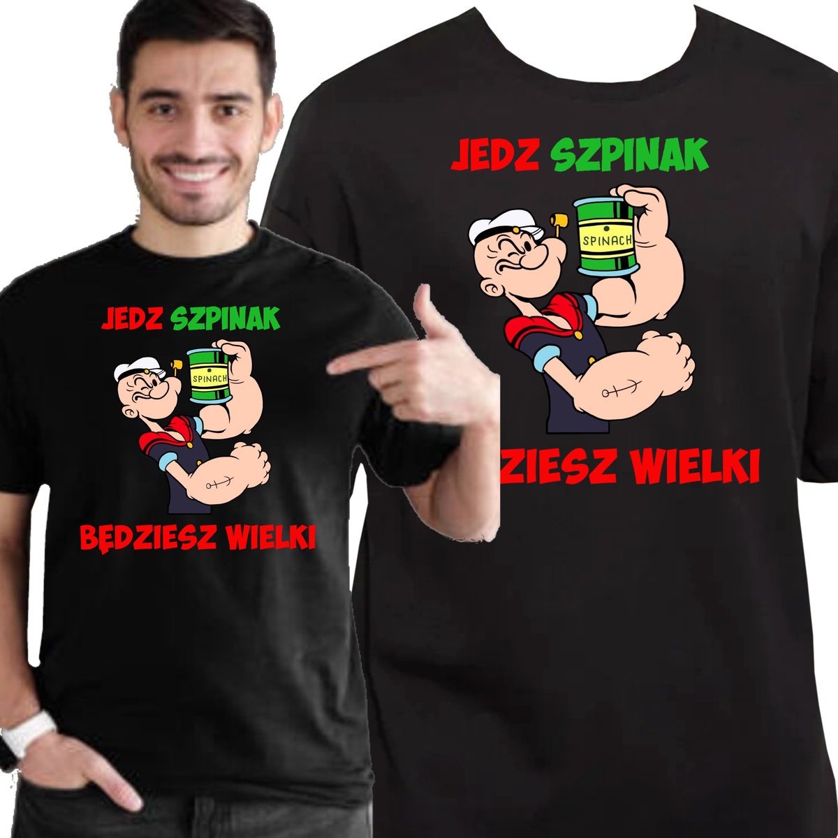 KOSZULKA POPEYE JEDZ SZPINAK BĘDZIESZ WIELKI MARYNARZ M 3469 CZARNA